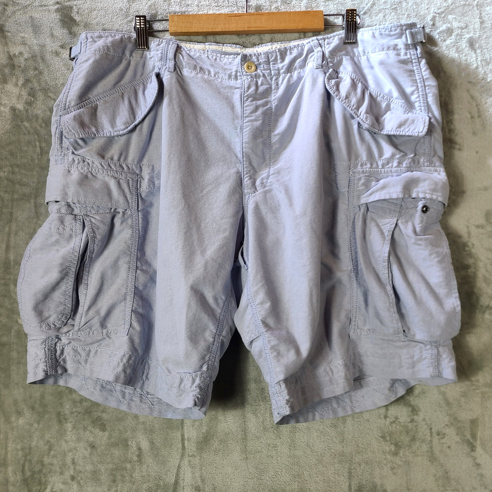 Ralph Lauren Light Blue Military Surplus Cargo Shorts Cinch Waist Y2K Size 40